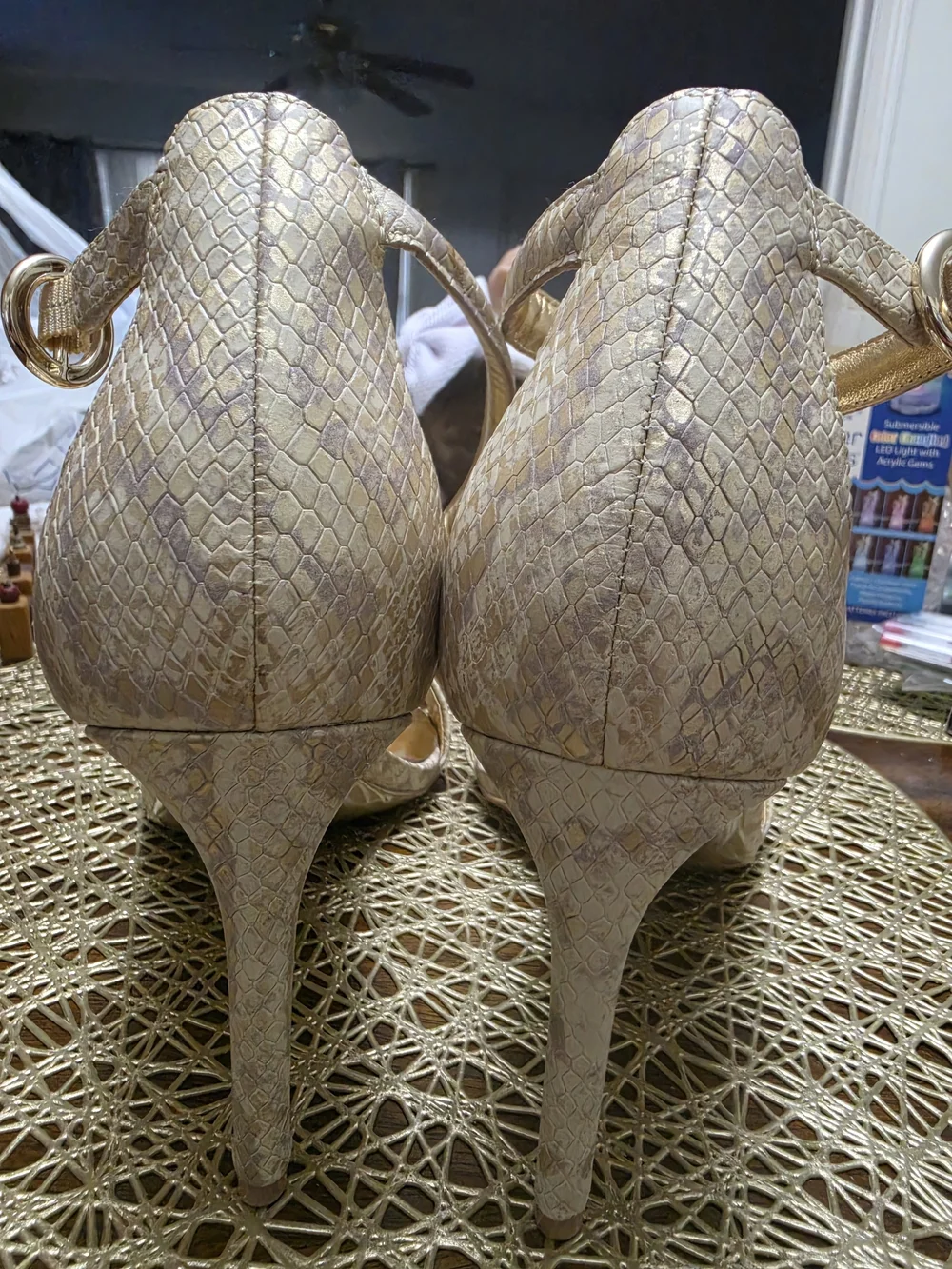 Naturalizer Metallic Gold Snake-Print Ankle Strap Heels